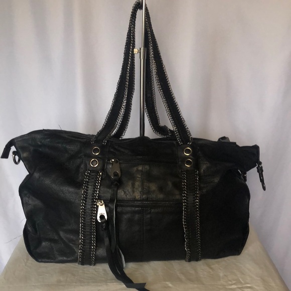 Joelle Hawkins Handbags - JOELLE HAWKINS large black genuine leather shoulder handbag. Silver hardware.